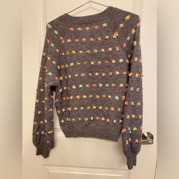 SHEIN Women’s Puffy Sleeve Sweater Gray with Polkadots Sz Medium - Picture 2 of 5